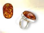 Ref-3435 Bague ambre cognac