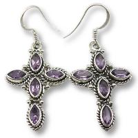 Ref-104142 Boucles d\'oreilles croix Amthystes