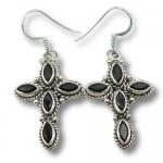 Ref-3440 Boucles d'oreilles croix onyx noir