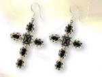 Ref-3393 Boucles d'oreilles croix onyx noir