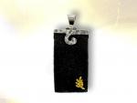 Ref-2900  Rectangular shaped lava pendant with gold acacia sprig