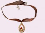 Ref-1725  Collier citrine ruban marron